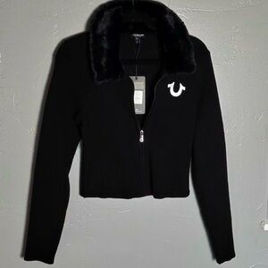 True Religion Black Jacket with Fur Collar